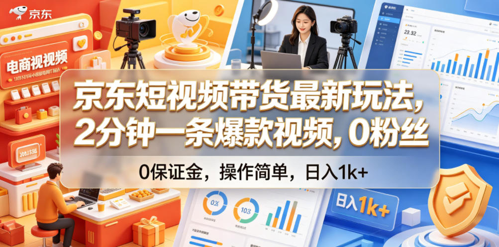 京东短视频带货最新玩法，2分钟一条爆款视频，0粉丝，0保证金，操作简单，日入1k+【揭秘】-宇文网创