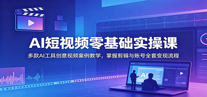 AI短视频零基础实操课：多款AI工具创意视频案例教学，掌握剪辑与账号全套变现流程-宇文网创