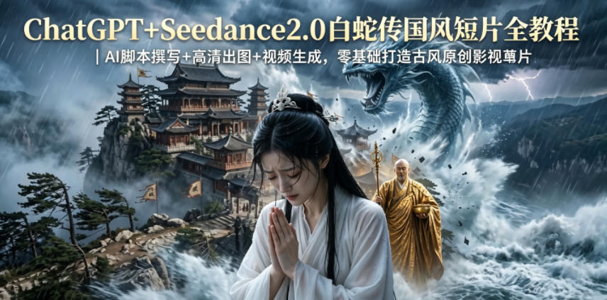 ChatGPT+Seedance2.0白蛇传国风短片全教程｜AI脚本撰写+高清出图+视频生成，零基础打造古风原创影视短片-宇文网创