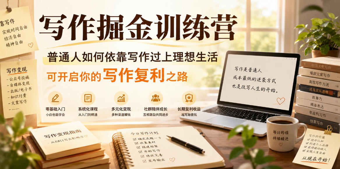 写作掘金训练营,普通人如何依靠写作过上理想生活,可开启你的写作复利之路(更新6月)-宇文网创