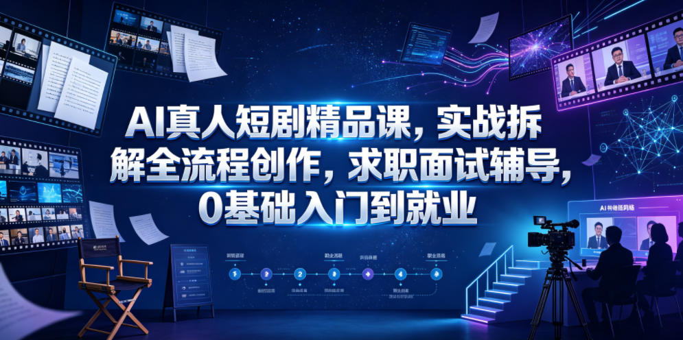 AI真人短剧精品课,实战拆解全流程创作,求职面试辅导,0基础入门到就业-宇文网创