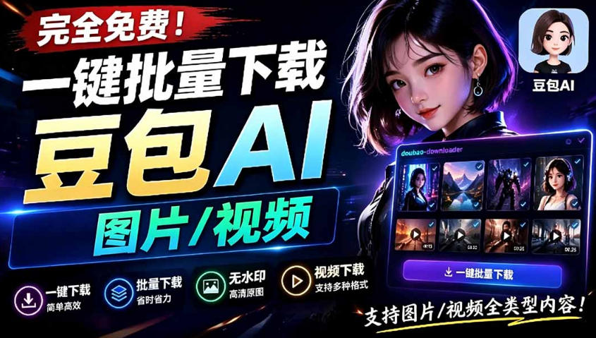 Github最新发布！一键批量下载豆包AI无水印图片/视频，简单易用，自动解析提示词-宇文网创