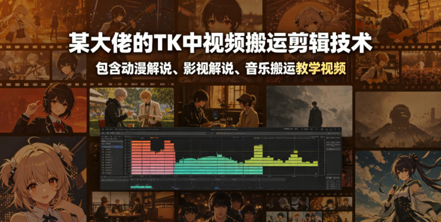 某大佬的TK中视频搬运剪辑技术，包含动漫解说、影视解说、音乐搬运教学视频-宇文网创