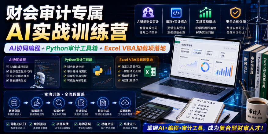 财会审计专属AI实战训练营｜AI协同编程+Python审计工具箱+Excel VBA加载项落地-宇文网创