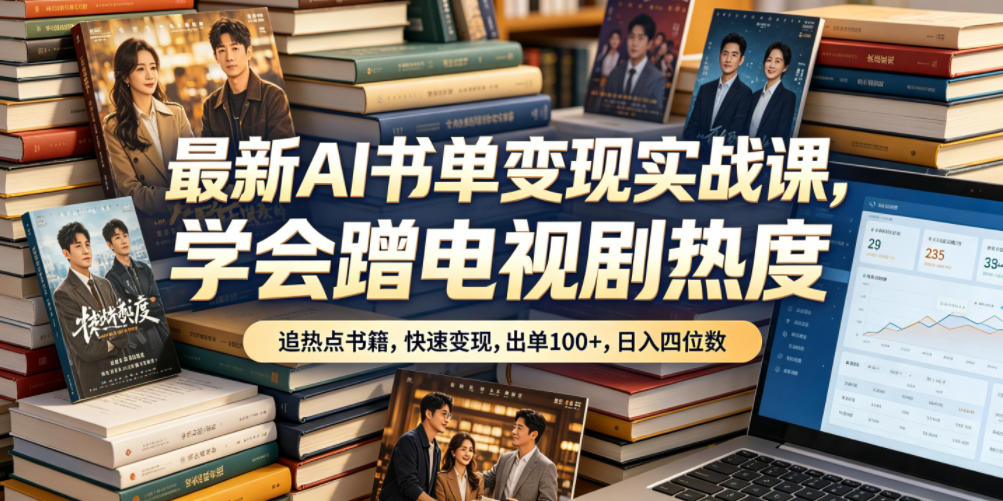 最新AI书单变现实战课，学会蹭电视剧热度，追热点书籍，快速变现，出单100+，日入四位数-宇文网创