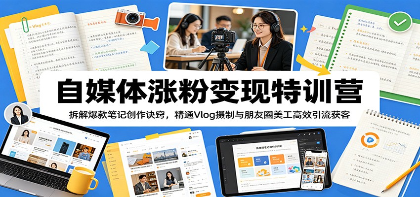 自媒体涨粉变现特训营：拆解爆款笔记创作诀窍，精通Vlog摄制与朋友圈美工高效引流获客-宇文网创