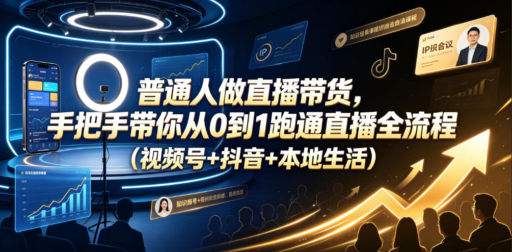 普通人做直播带货，手把手带你从0到1跑通直播全流程（视频号+抖音+本地生活）-宇文网创