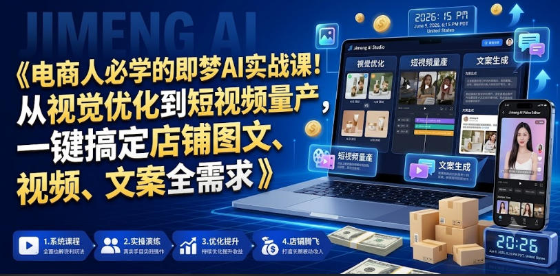电商人必学的即梦AI实战课!从视觉优化到短视频量产,一键搞定店铺图文、视频、文案全需求-宇文网创