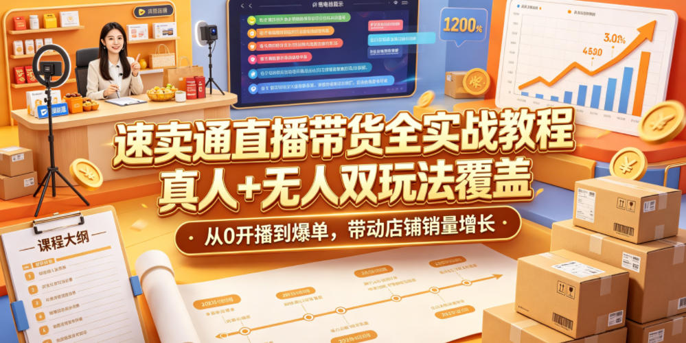 速卖通直播带货全实战教程,真人+无人双玩法覆盖,从0开播到爆单,带动店铺销量增长-宇文网创