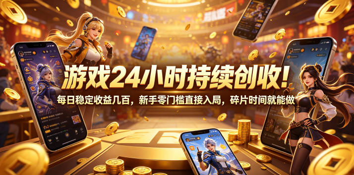 游戏24小时持续创收！每日稳定收益几百，新手零门槛直接入局，碎片时间就能做【揭秘】-宇文网创