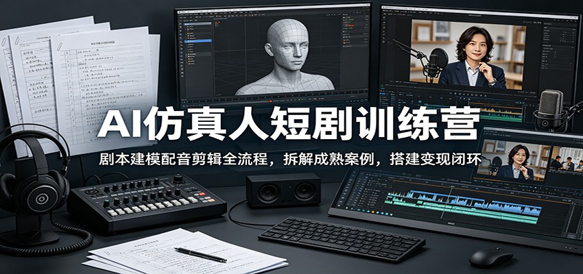 AI仿真人短剧训练营：剧本建模配音剪辑全流程，拆解成熟案例，搭建变现闭环-宇文网创