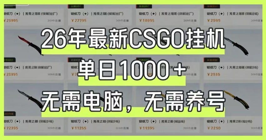 26年最新CSGO挂G系统，单日1000+，无需电脑，无需养号，0基础可上手【揭秘】-宇文网创