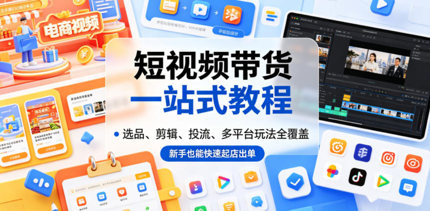 短视频带货一站式教程,选品、剪辑、投流、多平台玩法全覆盖,新手也能快速起店出单-宇文网创
