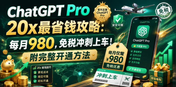 ChatGPT Pro 20x最省钱攻略：每月980，免税冲刺上车！附完整开通方法【文档】-宇文网创