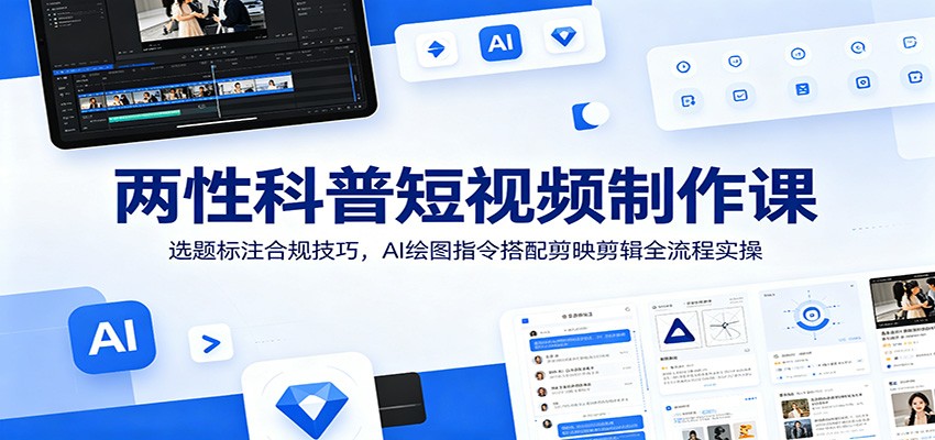 两性科普短视频制作课：选题标注合规技巧，AI绘图指令搭配剪映剪辑全流程实操-宇文网创