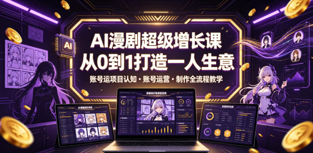 AI漫剧超级增长课，从0到1打造一人生意，项目认知・账号运营・制作全流程教学-宇文网创