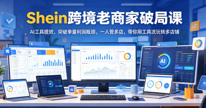 Shein跨境老商家破局课，AI工具提效，突破单量利润瓶颈，一人管多店，带你用工具流玩转多店铺-宇文网创