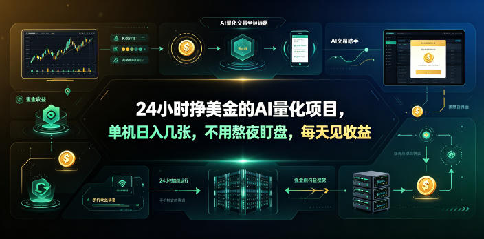 24小时挣美金的AI量化项目,单机日入几十美刀,不用熬夜盯盘,每天见收益【揭秘】-宇文网创