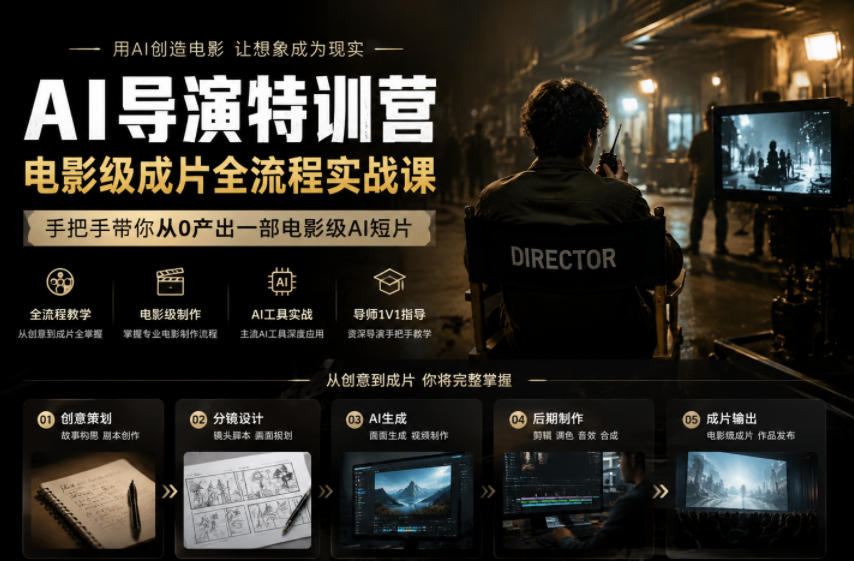 AI导演特训营,电影级成片全流程实战课,手把手带你从0产出一部电影级AI短片-宇文网创