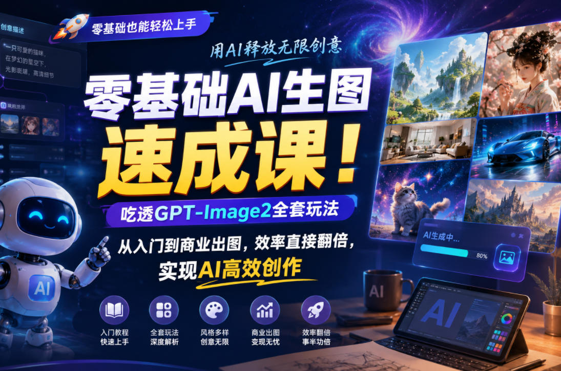 零基础AI生图速成课!吃透GPT-Image2全套玩法,从入门到商业出图,效率直接翻倍,实现AI高效创作-宇文网创