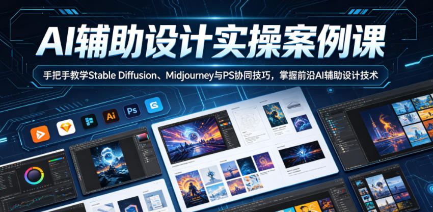 AI辅助设计实操案例课，手把手教学Stable Diffusion、Midjourney与PS协同技巧，掌握前沿AI辅助设计技术-宇文网创