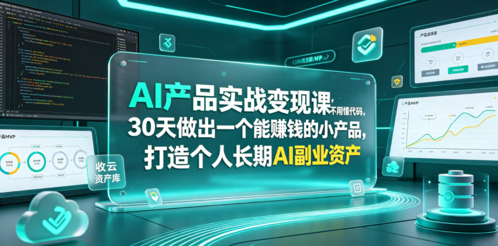 AI产品实战变现课，不用懂代码，30天做出一个能賺钱的小产品，打造个人长期AI副业资产（更新）-宇文网创