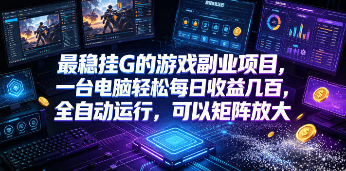 最稳挂G的游戏副业项目，一台电脑轻松每日收益几百，全自动运行，可以矩阵放大【揭秘】-宇文网创