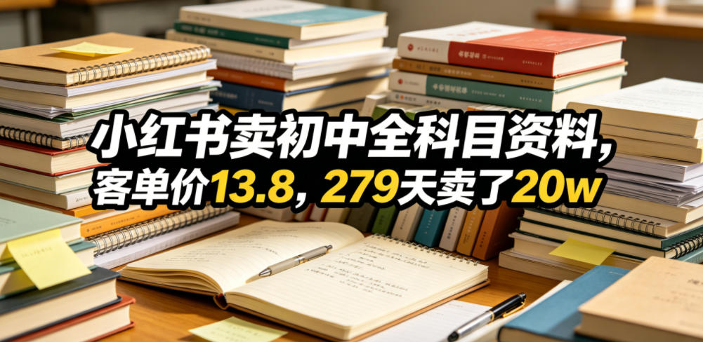 小红书卖初中全科目资料,客单价13.8,279天卖了20w-宇文网创