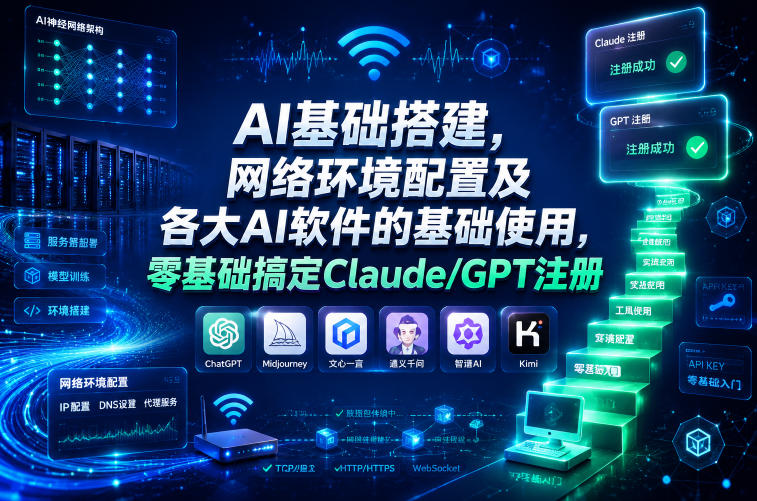 AI基础搭建,网络环境配置及各大AI软件的基础使用,零基础搞定Claude/GPT注册-宇文网创