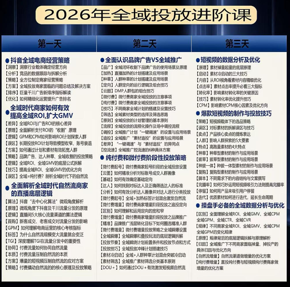 图片[2]-千川扫地僧2026抖音全域投放进阶课，少走弯路·快速起量·掌控增长，6月12-14号杭州线下课-宇文网创