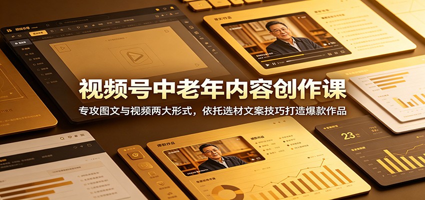 视频号中老年内容创作课:专攻图文与视频两大形式,依托选材文案技巧打造爆款作品-宇文网创
