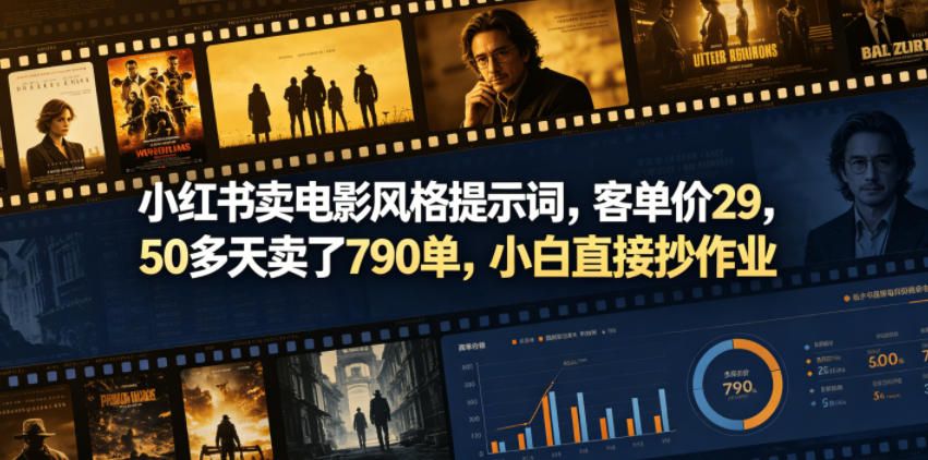 小红书卖电影风格提示词,客单价29,50多天卖了790单,小白直接抄作业!-宇文网创