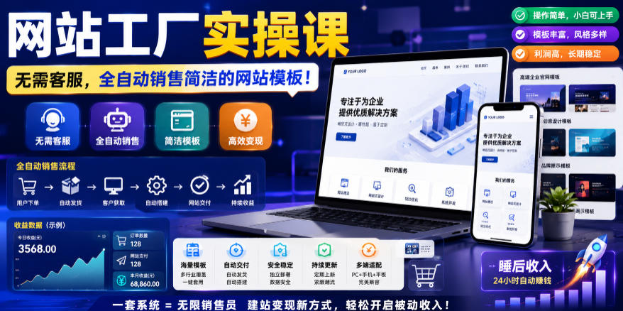 网站工厂实操课，无需客服，网站模板自动赚钱！【原创双语字幕】-宇文网创