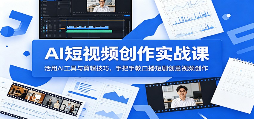 AI短视频创作实战课:活用AI工具与剪辑技巧,手把手教口播短剧创意视频创作-宇文网创