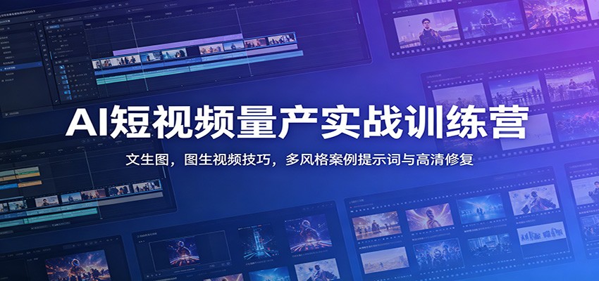 AI短视频量产实战训练营：文生图，图生视频技巧，多风格案例提示词与高清修复-宇文网创