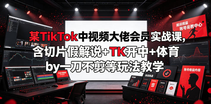 某TikTok中视频大佬会员实战课，含切片假解说+TK开中+体育by一刀不剪等玩法教学-宇文网创