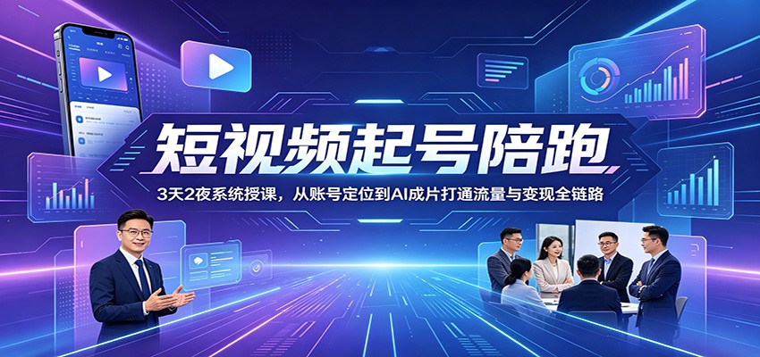 短视频起号陪跑:3天2夜系统授课,从账号定位到AI成片打通流量与变现全链路-宇文网创