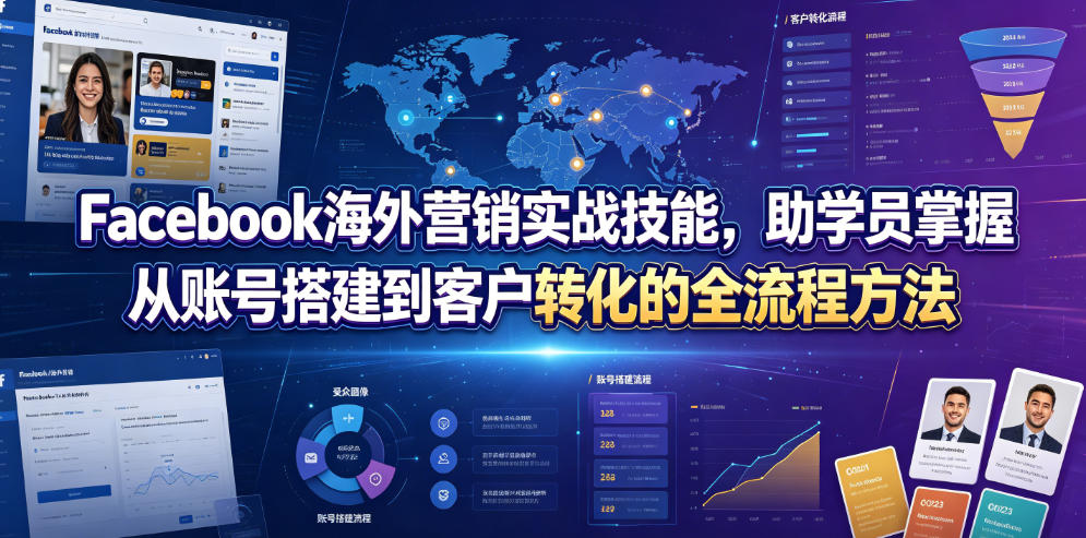 Facebook海外营销实战技能，助学员掌握从账号搭建到客户转化的全流程方法-宇文网创