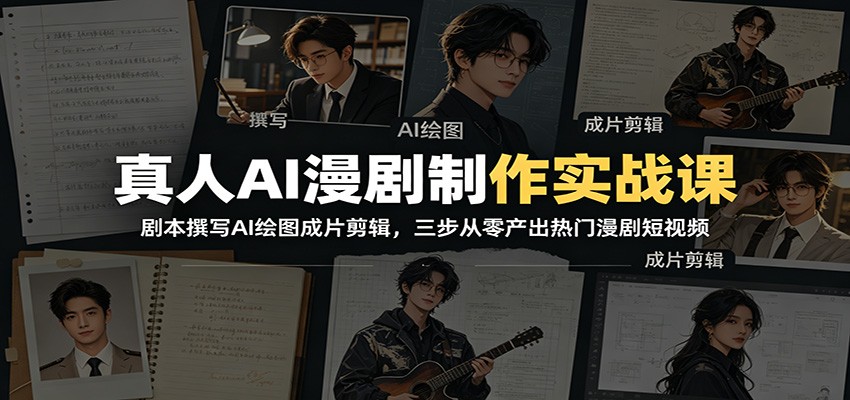 真人AI漫剧制作实战课：剧本撰写AI绘图成片剪辑，三步从零产出热门漫剧短视频-宇文网创