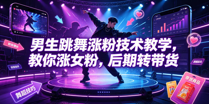 男生跳舞涨粉技术教学，教你涨女粉，后期转带货-宇文网创