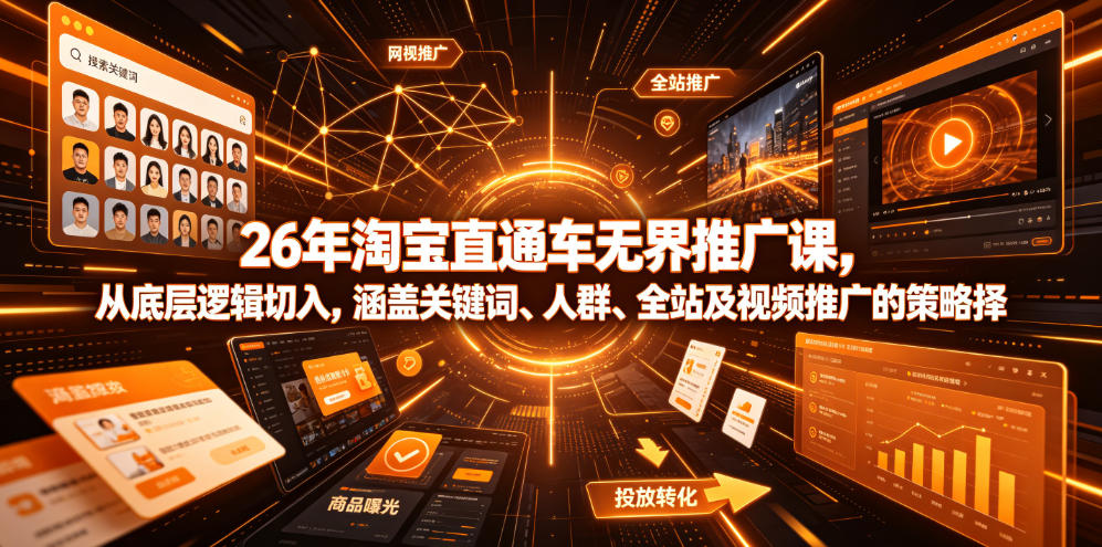 26年淘宝直通车无界推广课，从底层逻辑切入，涵盖关键词、人群、全站及视频推广的策略选择-宇文网创