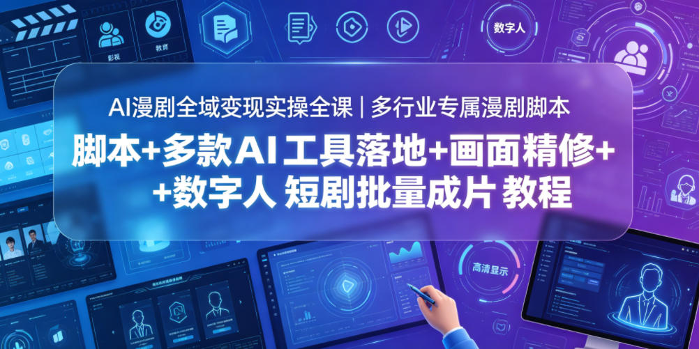 AI漫剧全域变现实操全课｜多行业专属漫剧脚本+多款AI工具落地+画面精修+数字人短剧批量成片全教程-宇文网创