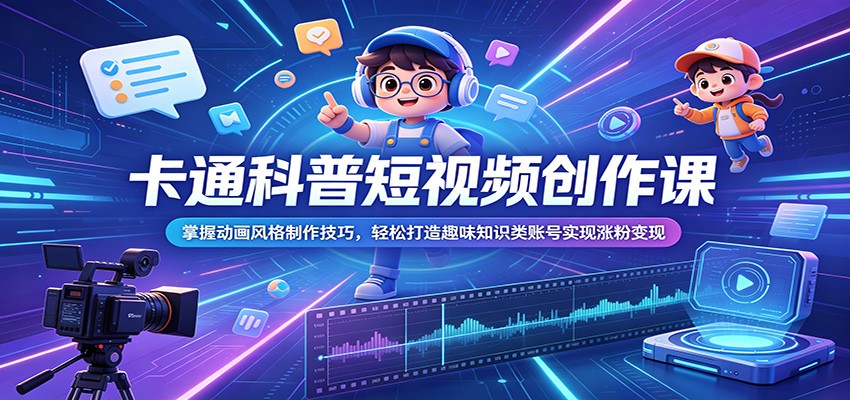 卡通科普短视频创作课:掌握动画风格制作技巧,轻松打造趣味知识类账号实现涨粉变现-宇文网创