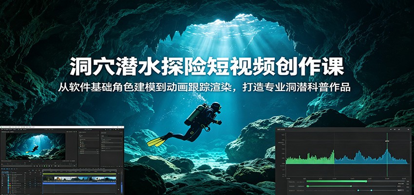 洞穴潜水探险短视频创作课:从软件基础角色建模到动画跟踪渲染,打造专业洞潜科普作品-宇文网创