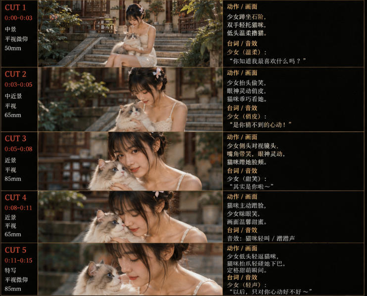 图片[2]-美女和猫故事提示词，人物一致性提示词+故事板-宇文网创