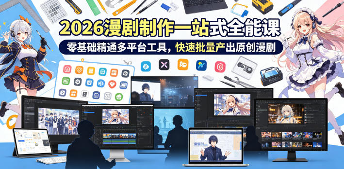 2026 AI漫剧制作一站式全能课，零基础精通多平台工具，快速批量产出原创漫剧-宇文网创