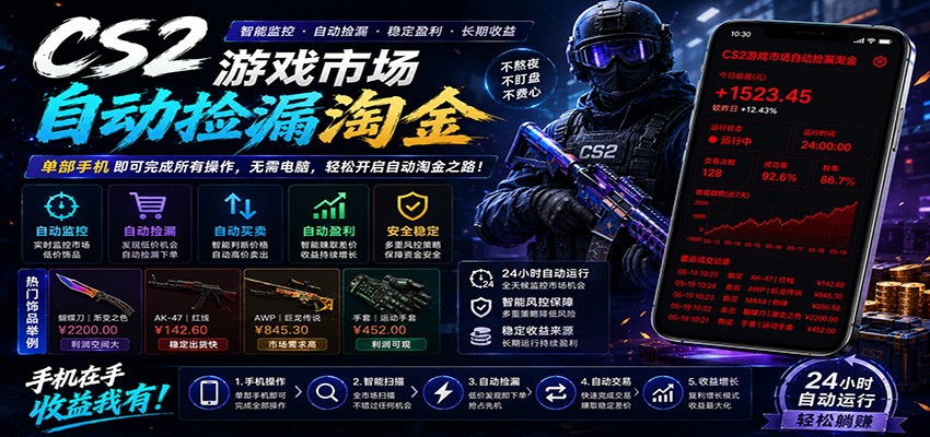 CSGO挂机捡漏项目通过利用游戏饰品交易机制，结合薄凉软件辅助捡漏，实现盈利-宇文网创