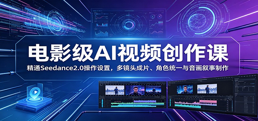 电影级AI视频创作课:精通Seedance2.0操作设置,多镜头成片、角色统一与音画叙事制作-宇文网创