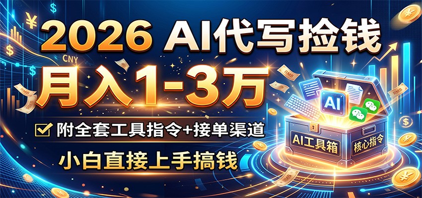 2026 AI代写捡钱，月入1-3万，附全套工具指令+接单渠道，小白直接上手搞钱-宇文网创