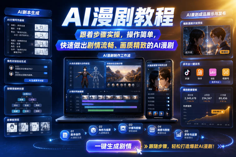 AI漫剧教程,跟着步骤实操,操作简单,快速做出剧情流畅、画质精致的AI漫剧-宇文网创